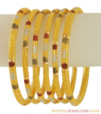 22K Three Tone Bangle Set ( Set of Bangles )