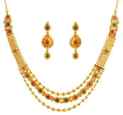 22K Designer Layered Necklace Set ( Gold Designer Sets )