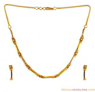Two Tone Gold 22K Necklace Set ( Gold Designer Sets )