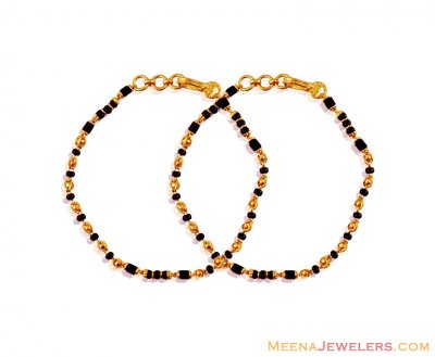 22K Gold Designer Kids Bracelet ( Black Bead Bracelets )