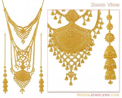 Gold Rani Haar (22K Bridal Necklace Set) ( Bridal Necklace Sets )