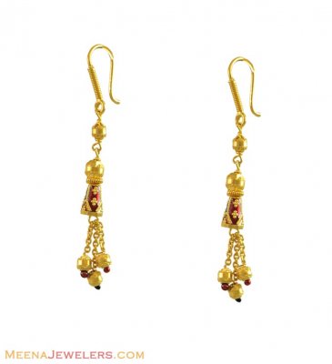 22k Fish Hook Meenakari Earrings  ( 22Kt Gold Fancy Earrings )