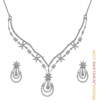 18 k CZ Necklace Earring set ( White Gold Sets )