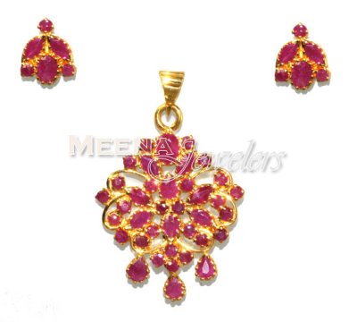 22Kt Gold Ruby Pendant Set ( Precious Stone Pendant Sets )