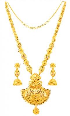 22kt Gold Long Necklace Earring Set ( Bridal Necklace Sets )