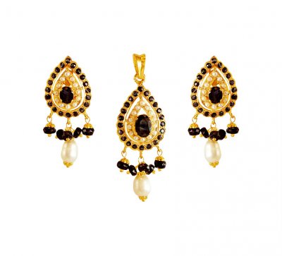 22k Sapphire and Pearl Pendant Set ( Precious Stone Pendant Sets )