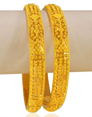 22Kt Gold Filigree Bangles - BaGo23416 - 22 Karat Gold Bangles (2 PCs ...