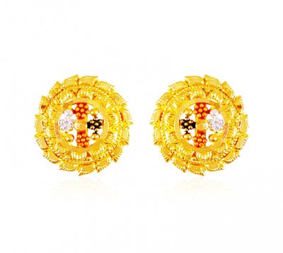 22kt Gold Earrings with Tri Color ( 22 Kt Gold Tops )