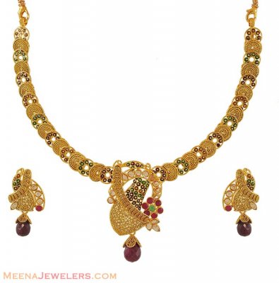 22k Gold Designer Necklace Set ( Antique Necklace Sets )