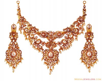 22k Fancy 2Tone Pearls Set ( Gold Designer Sets )