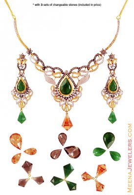 Changeable Stones Designer 22K Set  ( Gold Designer Sets )