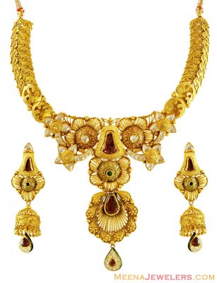 22K Designer Kundan Necklace Set ( Antique Necklace Sets )