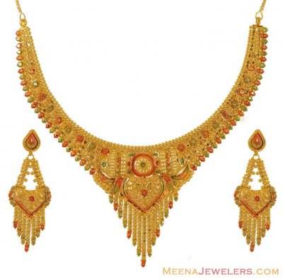 22K Gold Three Piece Necklace Set ( 22 Kt Gold Sets )