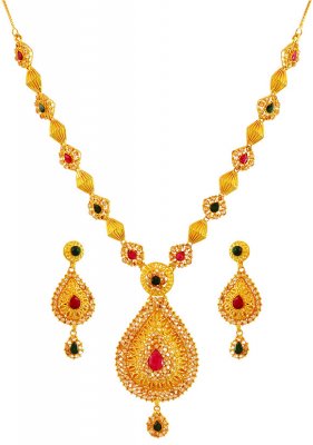 22k Gold Precious Stones Set ( Gold Designer Sets )