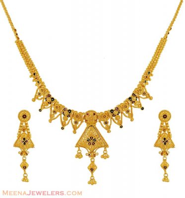 Meenakari Necklace Set (22K Gold) ( 22 Kt Gold Sets )