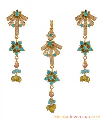 22K Pakistani Style Pendant Set ( Fancy Pendant Set )