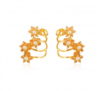 Designer Pearl Cz Earrings 22k  ( Precious Stone Earrings )