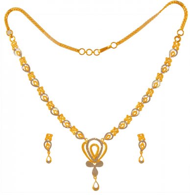 22K Gold Necklace Set Two Tone  ( Light Sets )