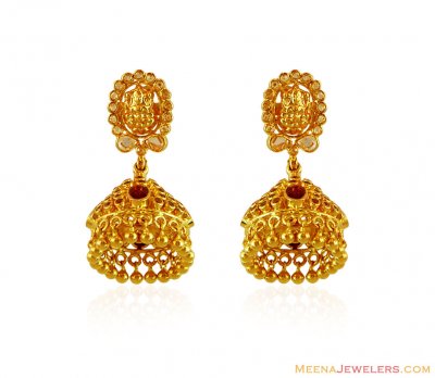 22K Gold Temple Jhumka (Earring) ( 22Kt Gold Fancy Earrings )
