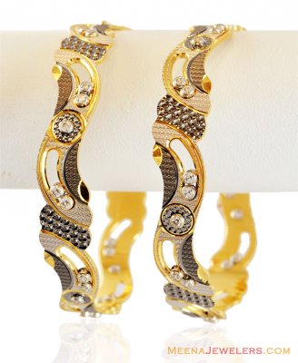 22K Designer Rhodium Bangles (2PC) ( Two Tone Bangles )