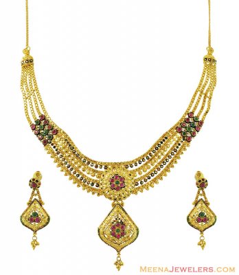 Designer Meenakari Necklace Set ( 22 Kt Gold Sets )