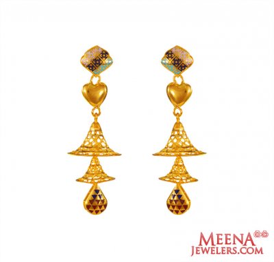 22K Gold Chandelier Long Earrings ( 22Kt Gold Fancy Earrings )