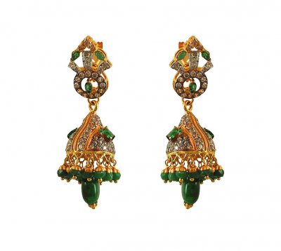 22K Gold Emerald Jhumki ( Exquisite Earrings )