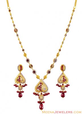 Antique Ruby Necklace Set in 22K ( Ruby Necklace Sets )