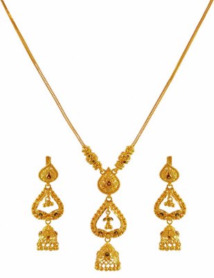 22K Gold Necklace Set with Meena ( Light Sets )