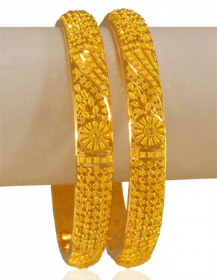 22Kt Gold Filigree Bangles (2 Pcs)  ( Gold Bangles )