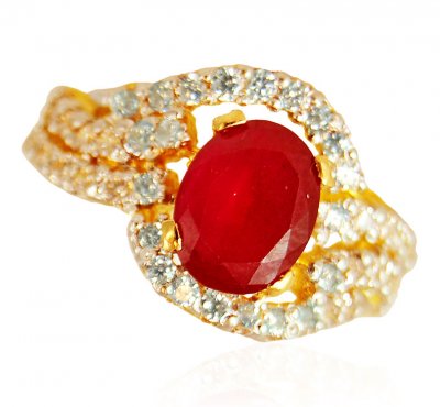 22k Gold Ruby Stone  Ring  ( Ladies Rings with Precious Stones )