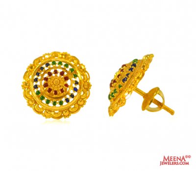 22 kt Gold  Earrings with MeenaKari ( 22 Kt Gold Tops )