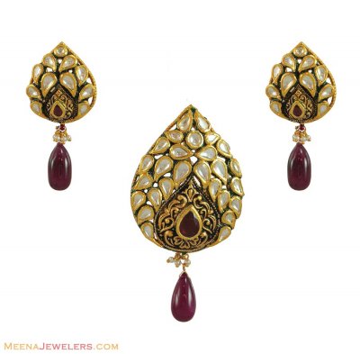 22K Kundan Pendant Set (heavy) ( Antique Pendant Sets )