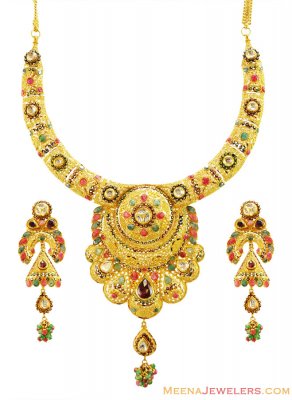 22k Meenakari Bridal Necklace Set ( Antique Necklace Sets )