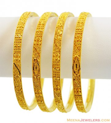 (4 pcs) 22K Fancy Filigree Bangles  ( Gold Bangles )