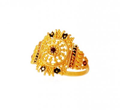  22k Gold Fancy Meenakari Ring  ( Ladies Gold Ring )