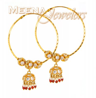 22Kt Gold Hoop Earrings with Jhumki ( Hoop Earrings )