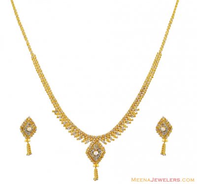 22k Filigree Necklace Set Two Tone  ( 22 Kt Gold Sets )