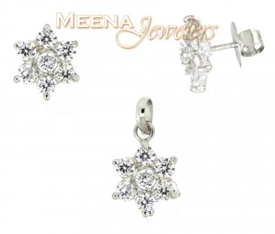 22k Gold Pendant and Earrings Set with White Cz ( White Gold Pendant Sets )