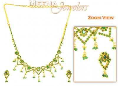 22K Gold Emerald Necklace Set ( Emerald Necklace Sets )