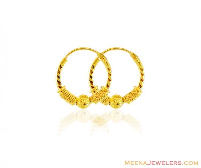 22k Gold Ball Hoop Earrings ( Hoop Earrings )