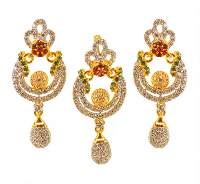 22kt Gold Fancy Pendant Set ( Precious Stone Pendant Sets )