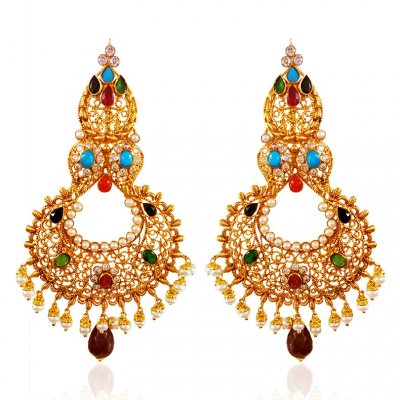 22K Gold Chandbali Earrings ( 22Kt Gold Fancy Earrings )