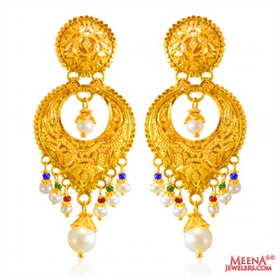 22k Gold Chandbali Earrings ( 22Kt Gold Fancy Earrings )