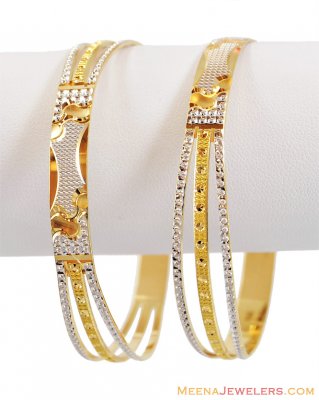 Two Tone Rhodium Bangles 22K (Pair) ( Two Tone Bangles )