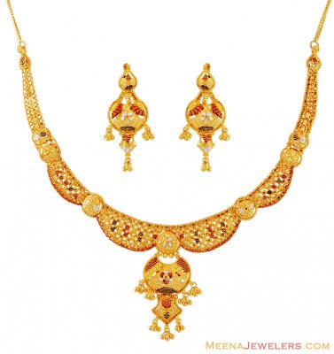 22K Three Tone Necklace Set ( 22 Kt Gold Sets )