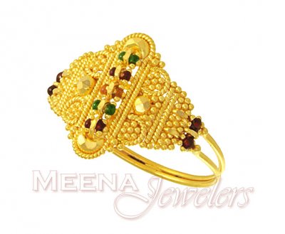 Designer Enamel Work Ring ( Ladies Gold Ring )