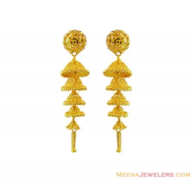 22K Four Layers Chandelier Earrings ( 22Kt Gold Fancy Earrings )