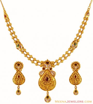 22K Gold Antique Necklace Set ( Antique Necklace Sets )