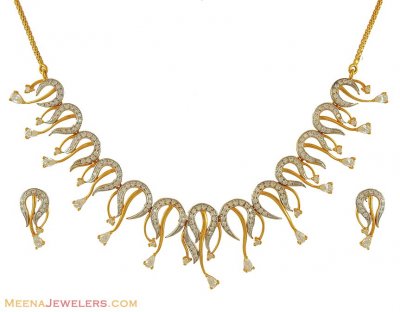 Signity necklace and earring set ( Gold Designer Sets )